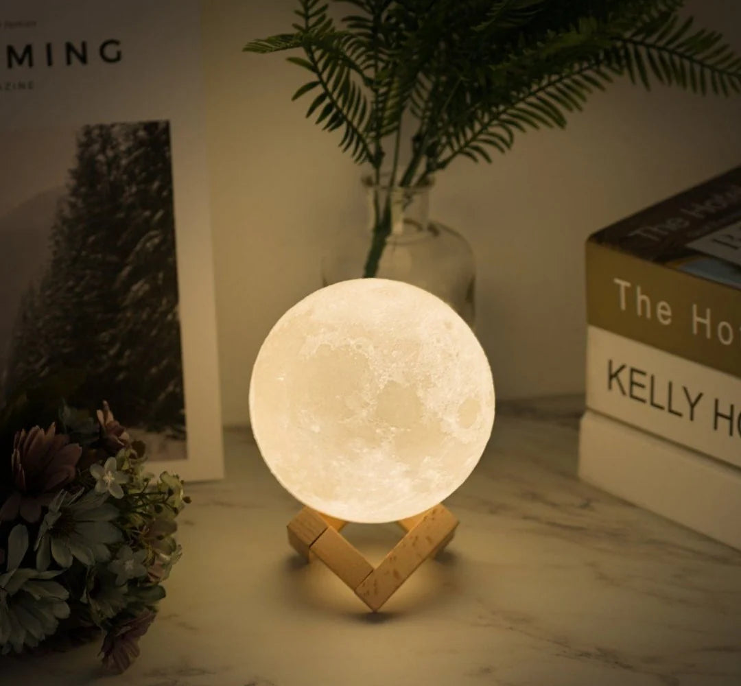 Color Changing Moon Lamp | 3D Printed Moon Light with Warm & Cool Modes | USB Rechargeable Night Light