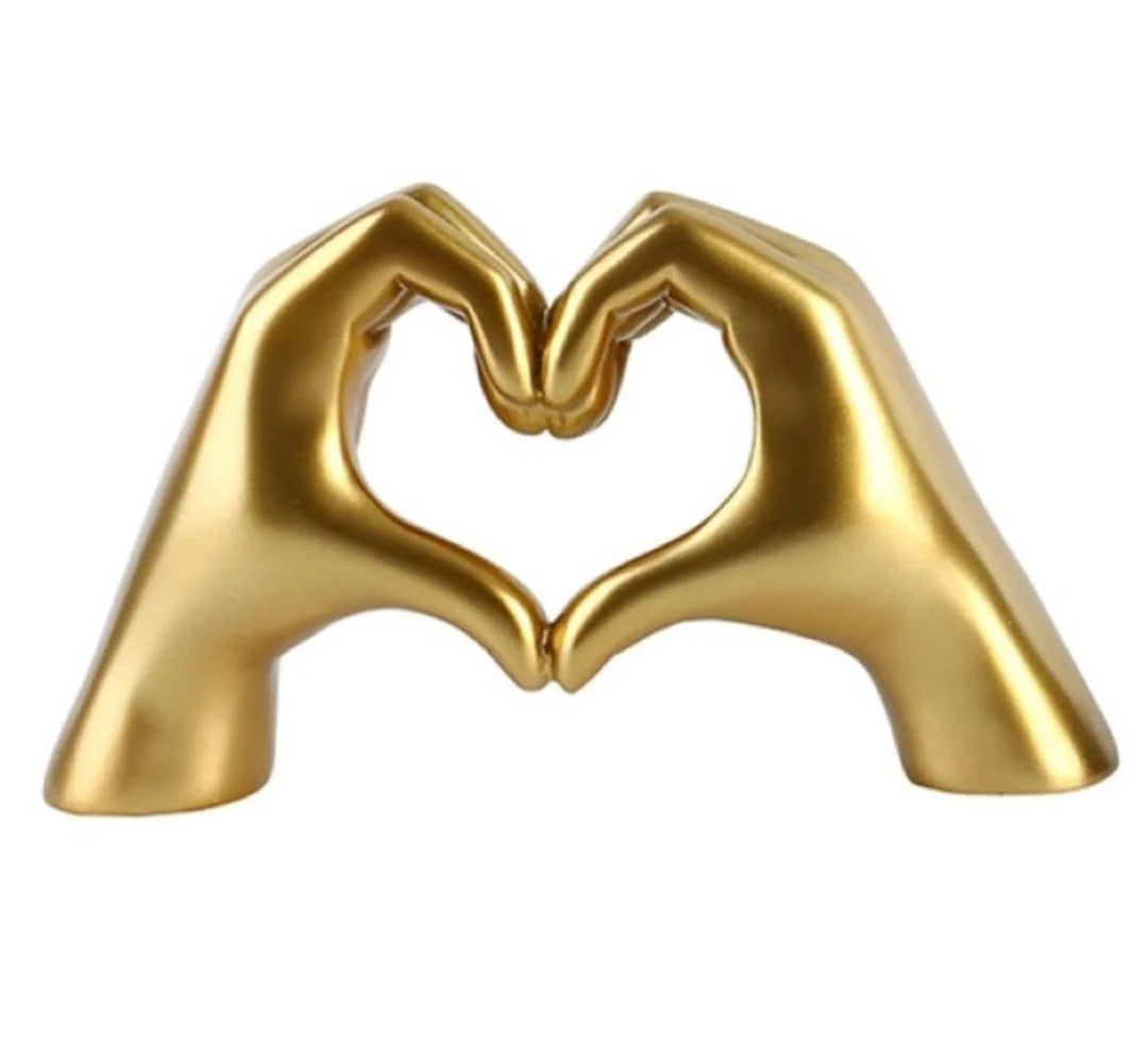 Gold Resin Heart Hands Sculpture for Home Tabletop Ornaments (25x15cm)